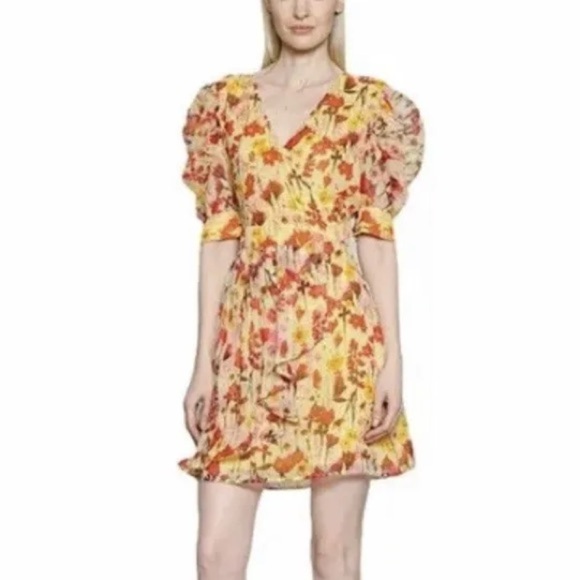 Walter Baker NWT Yellow Tulip Adriana Floral Puff Sleeve Dress Size 0 - Picture 2 of 14